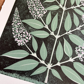 Hand Block Printed "Butterfly Bush" Reduction Print - No. 6