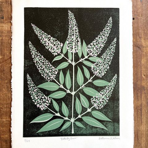 Hand Block Printed "Butterfly Bush" Reduction Print - No. 5
