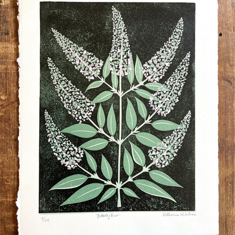 Hand Block Printed "Butterfly Bush" Reduction Print - No. 4