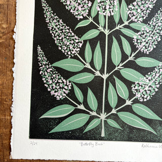 Hand Block Printed "Butterfly Bush" Reduction Print - No. 2
