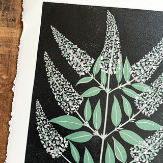 Hand Block Printed "Butterfly Bush" Reduction Print - No. 2