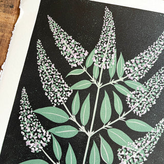 Hand Block Printed "Butterfly Bush" Reduction Print - No. 2