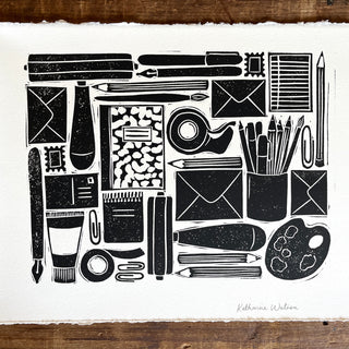 Hand Block Printed Stationery Art Print - No. 641
