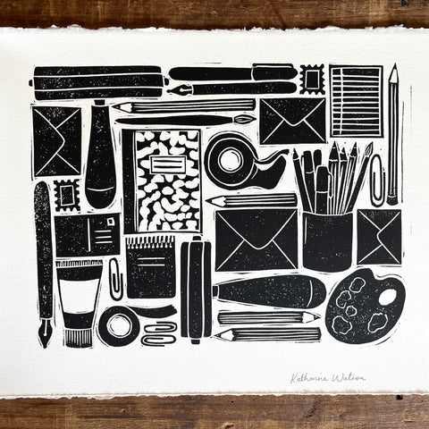 Hand Block Printed Stationery Art Print - No. 641