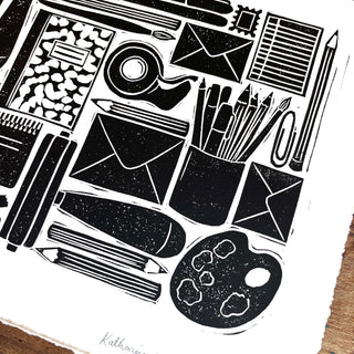 Hand Block Printed Stationery Art Print - No. 641