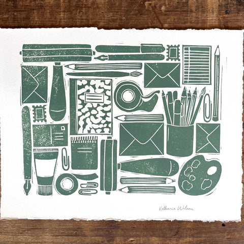Hand Block Printed Stationery Art Print - No. 644