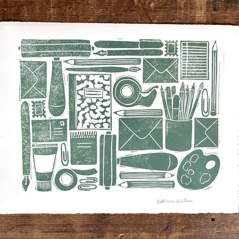 Hand Block Printed Stationery Art Print - No. 645