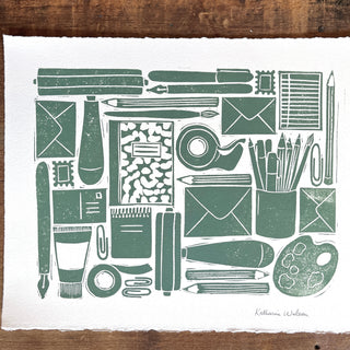 Hand Block Printed Stationery Art Print - No. 646