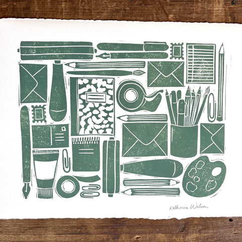 Hand Block Printed Stationery Art Print - No. 647