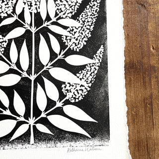 Hand Block Printed Art Print, Butterfly Bush - No. 656
