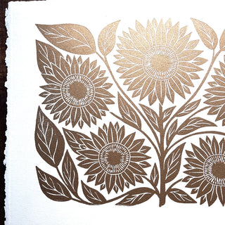 Hand Block Printed Gold Sunflower Art Print - No. 2889