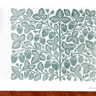 Hand Block Printed Strawberry Art Print - No. 2572