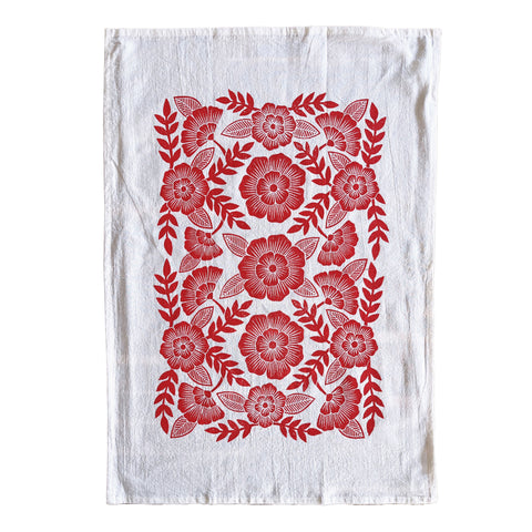 Red Florals Tea Towel