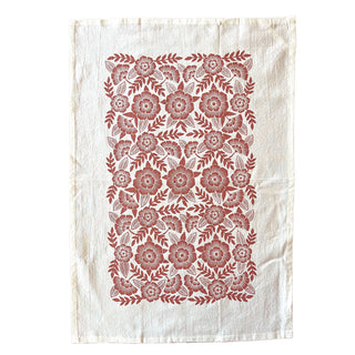 Red Clay Floral Tea Towel