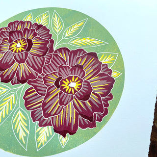 Hand Block Printed Reduction Peony Print