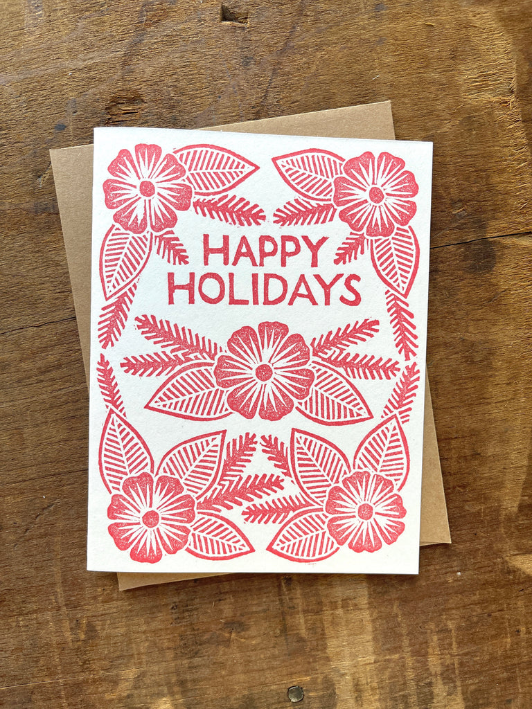 "Happy Holidays" Block Printed Holiday Cards, XM40