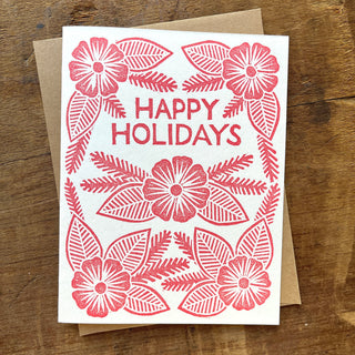 "Happy Holidays" Block Printed Holiday Cards, XM40