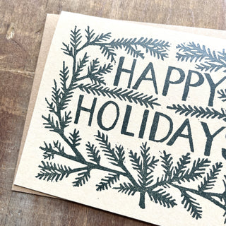 "Happy Holidays" Block Printed Holiday Cards, XM17