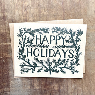 "Happy Holidays" Block Printed Holiday Cards, XM17
