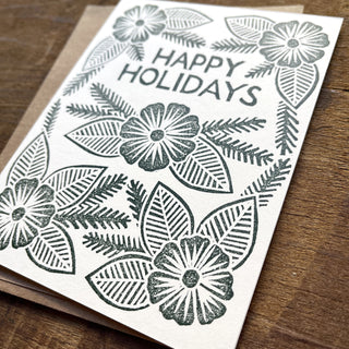 "Happy Holidays"- Block Printed Holiday Card, XM39