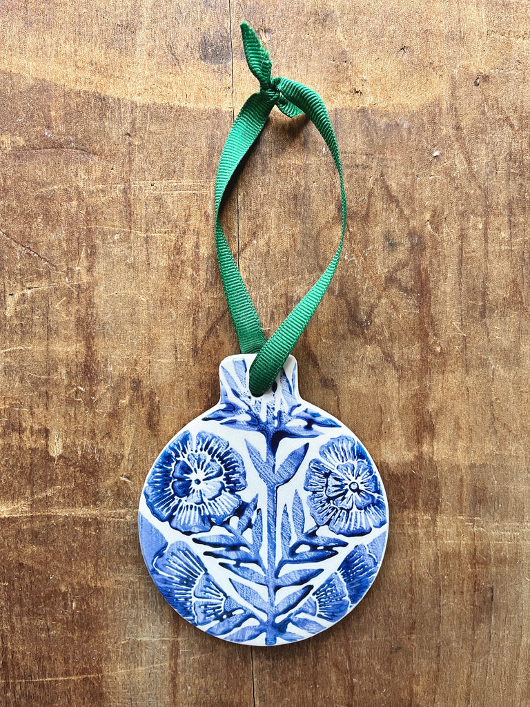 Block Printed Ceramic Ornament - No. 2052