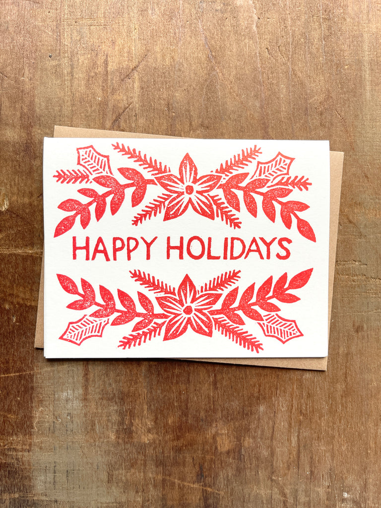 "Happy Holidays," Block Printed Holiday Card, XM10