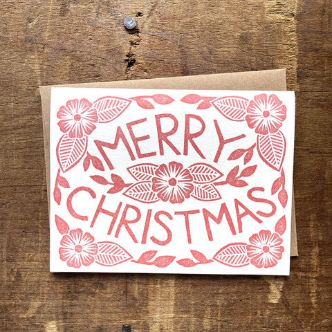 "Merry Christmas" Block Printed Holiday Card, XM23