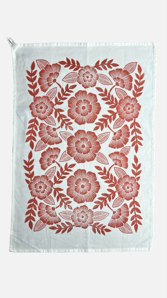 Red Floral Tea Towel, TT22