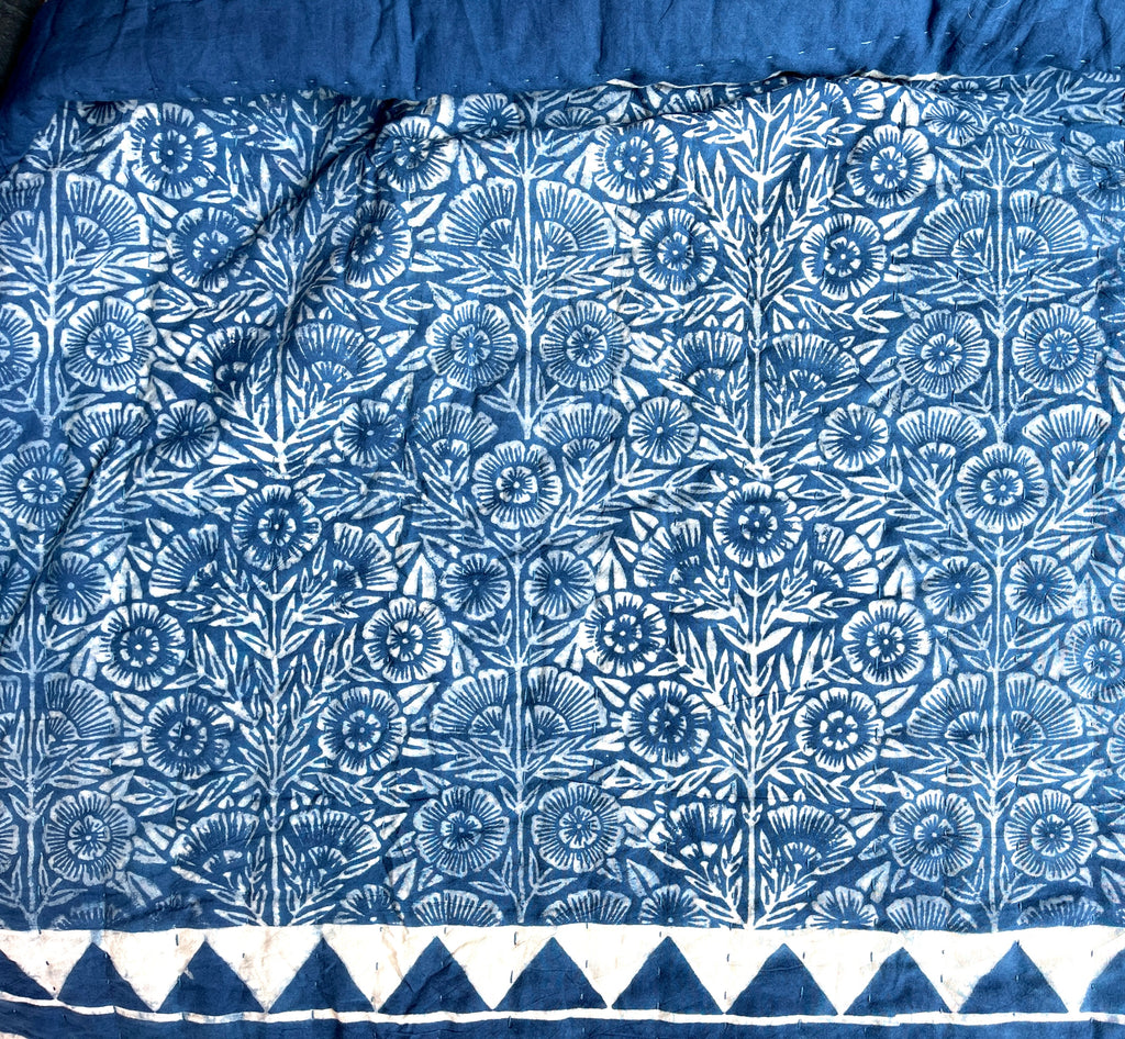 Hand Block Printed Quilt with Natural Dye, Indigo – Katharine Watson Shop
