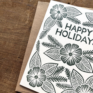 "Happy Holidays"- Block Printed Holiday Card, XM39
