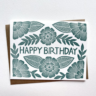 "Happy Birthday" Block Printed Greeting Card, GR18