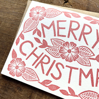 "Merry Christmas" Block Printed Holiday Card, XM23
