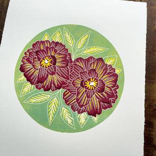 Hand Block Printed Reduction Peony Print