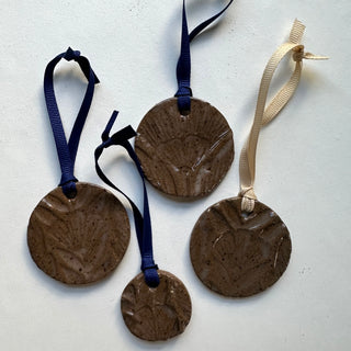 SECONDS : Set of 4 Block Printed Ceramic Ornaments, No. 1817