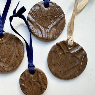 SECONDS : Set of 4 Block Printed Ceramic Ornaments, No. 1817
