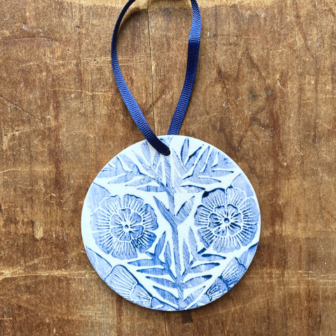 Block Printed Ceramic Ornament - No. 2037