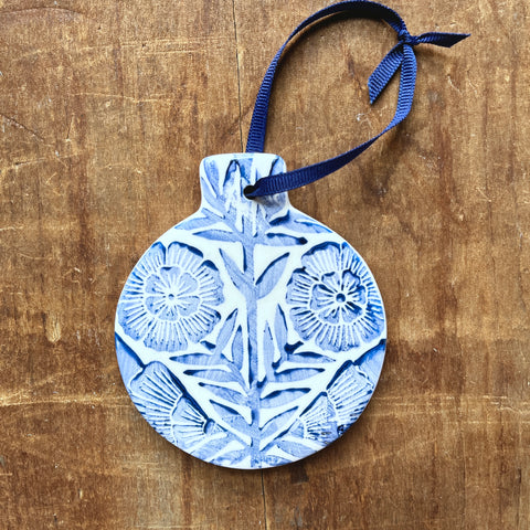Block Printed Ceramic Ornament - No. 2040