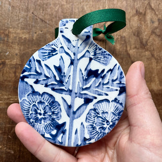 Block Printed Ceramic Ornament - No. 2050