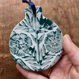 Block Printed Ceramic Ornament - No. 2058