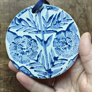 Block Printed Ceramic Ornament - No. 2065