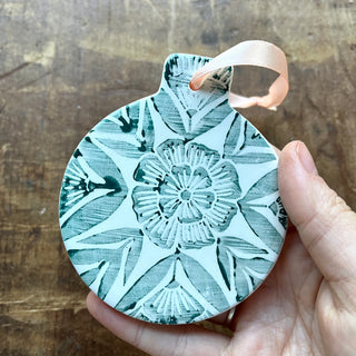 Block Printed Ceramic Ornament - No. 2072