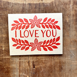 "I Love You" Block Printed Greeting Cards, GR56
