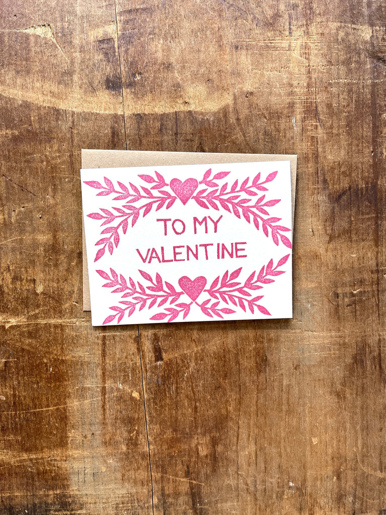 "To My Valentine" Block Printed Greeting Cards, GR57