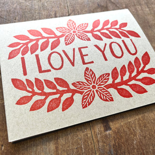 "I Love You" Block Printed Greeting Cards, GR56