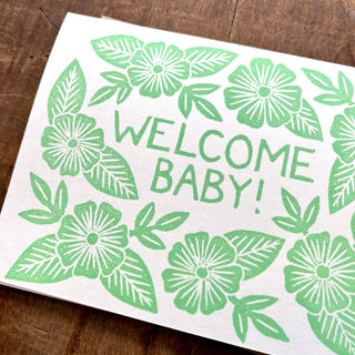 "Welcome Baby" Block Printed Greeting Cards, GR54