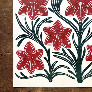 Holiday Garden Series: Amaryllis Risograph Print, GRP-17