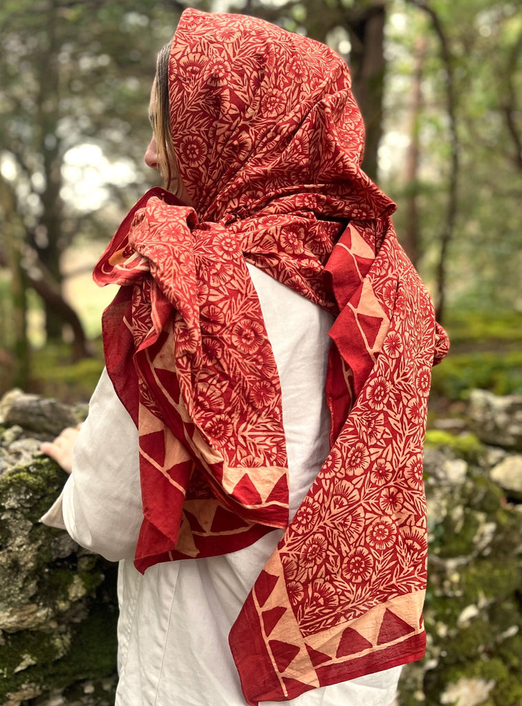 Hand Block Printed Cotton Scarf with Natural Dye, Red – Katharine Watson  Shop