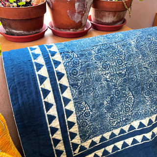 Hand Block Printed Quilt with Natural Dye, Indigo
