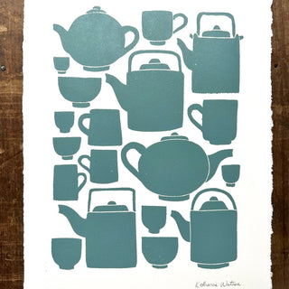 Hand Block Printed Tea Set Art Print - No. 2777