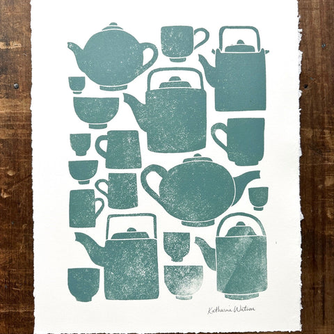 Hand Block Printed Tea Set Art Print - No. 2802